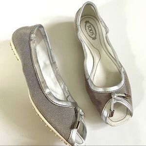 TOD’S Silver Peep Toe Driving Flats with tassel 6